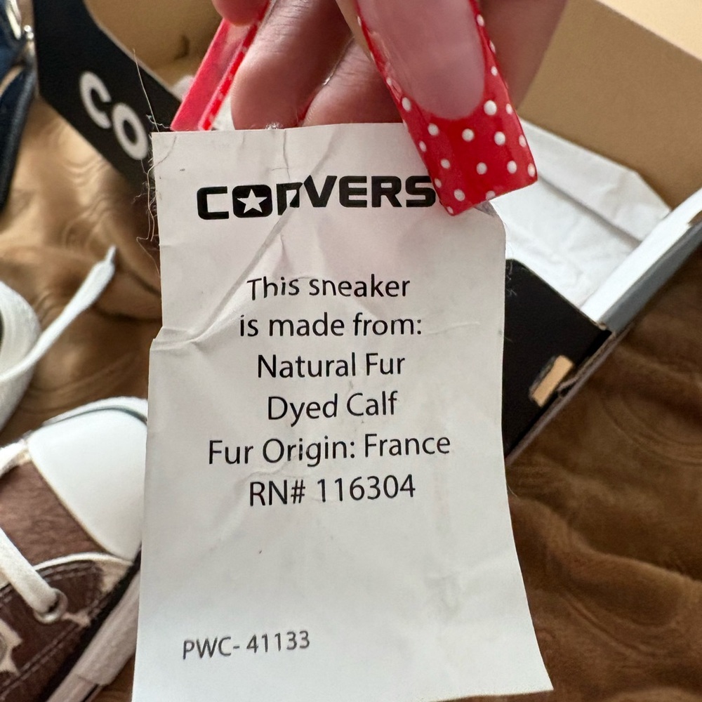 Converse High Top Sneakers in Brown and Cream Cow Print - Picture 3 of 7